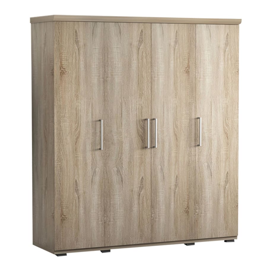 Armoire 4 portes 7 &eacute;tag&egrave;res et penderie couleur ch&ecirc;ne clair
